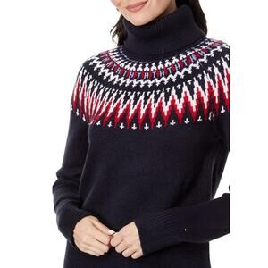 EUC Tommy Hilfiger Women's Fair Isle Navy Turtleneck Sweater XL